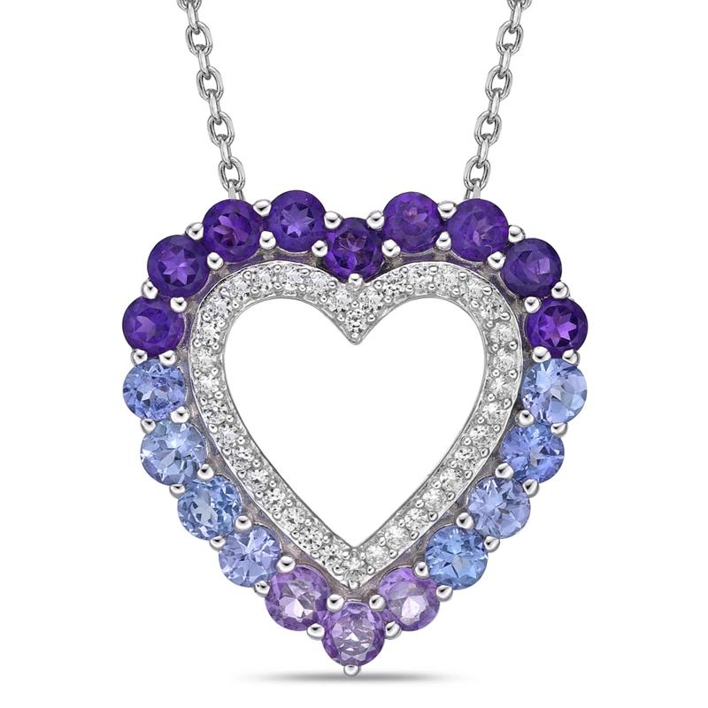 Heart Pendant with Amethyst, Tanzanite &amp; Lab-Created White Sapphires in Sterling Silver – Image 1 of 3