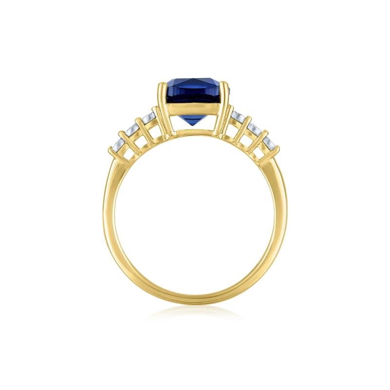 Lab-Created Blue Sapphire and Diamond Accent Ring in 10K Yellow Gold – Image 2 of 3