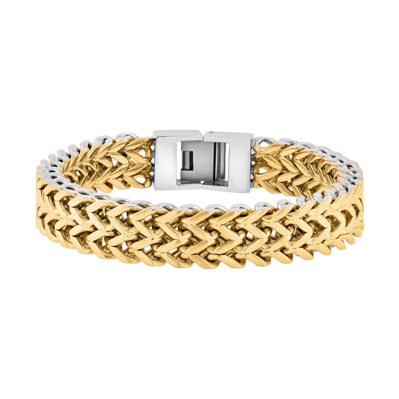 Double Franco Link Bracelet in Yellow Ion-Plated Stainless Steel, 12mm, 8.5&quot; – Image 1 of 3
