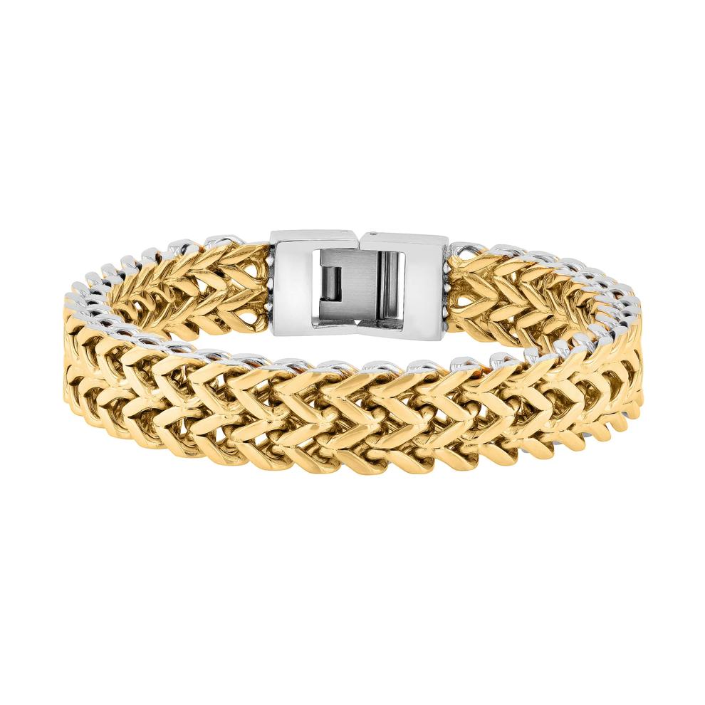 Double Franco Link Bracelet in Yellow Ion-Plated Stainless Steel, 12mm, 8.5" – Image 1 of 3