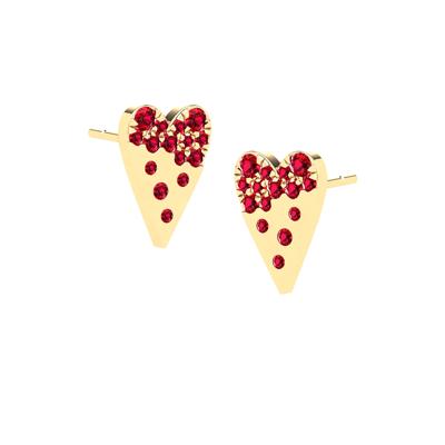 Scattered Ruby Heart Stud Earrings in 14K Yellow Gold