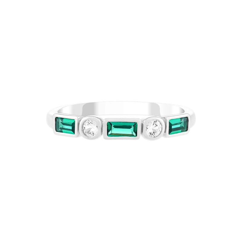 Lab-Created Emerald and Lab-Created White Sapphire Ring in Sterling Silver – Image 1 of 2