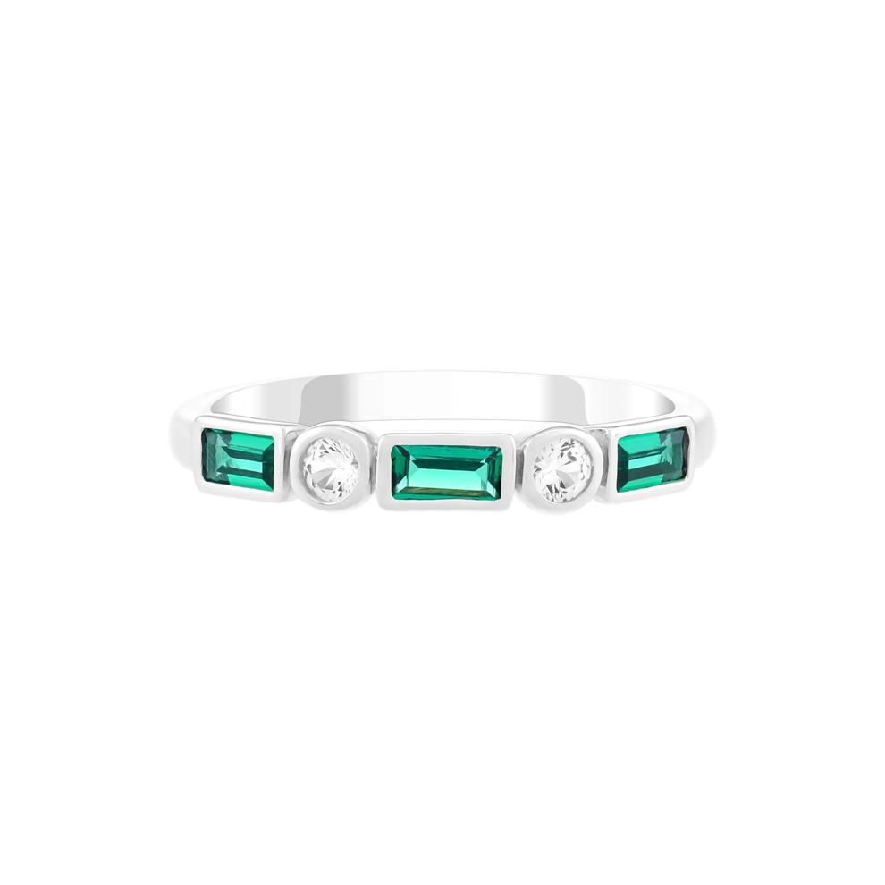 Lab-Created Emerald and Lab-Created White Sapphire Ring in Sterling Silver – Image 1 of 2