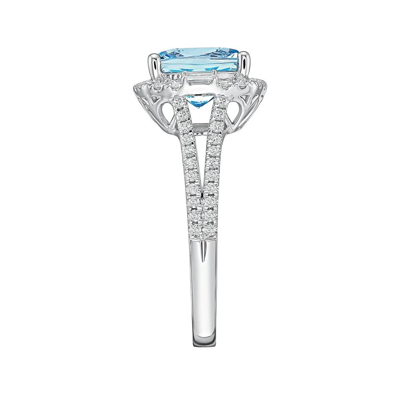 Aquamarine &amp; Diamond Halo Split-Shank Ring in 14K White Gold &#40;1/2 ct. tw.&#41; – Image 3 of 3