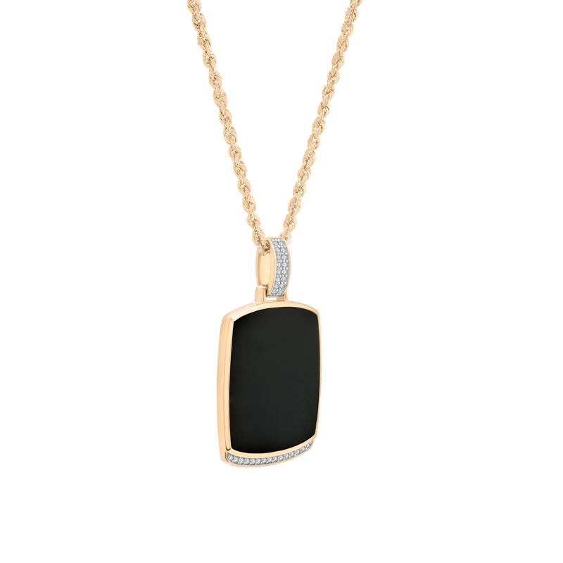 Men&#39;s Black Onyx and Diamond Dog Tag Pendant in 10K Yellow Gold &#40;1/10 ct. tw.&#41; – Image 4 of 4