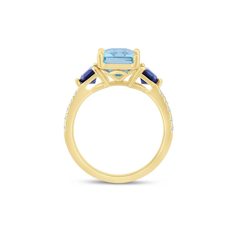 Allison Sky Blue Topaz, Lab-Created Blue Sapphire and Lab Grown Diamond Engagement Ring in 14K Yellow Gold &#40;1/7 ct. tw.&#41; – Image 2 of 3