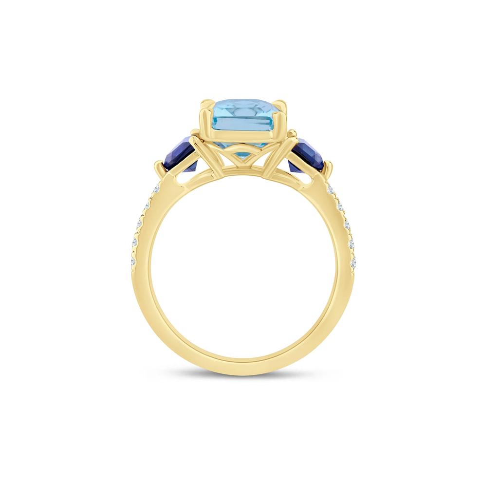 Allison Sky Blue Topaz, Lab-Created Blue Sapphire and Lab Grown Diamond Engagement Ring in 14K Yellow Gold (1/7 ct. tw.) – Image 2 of 3
