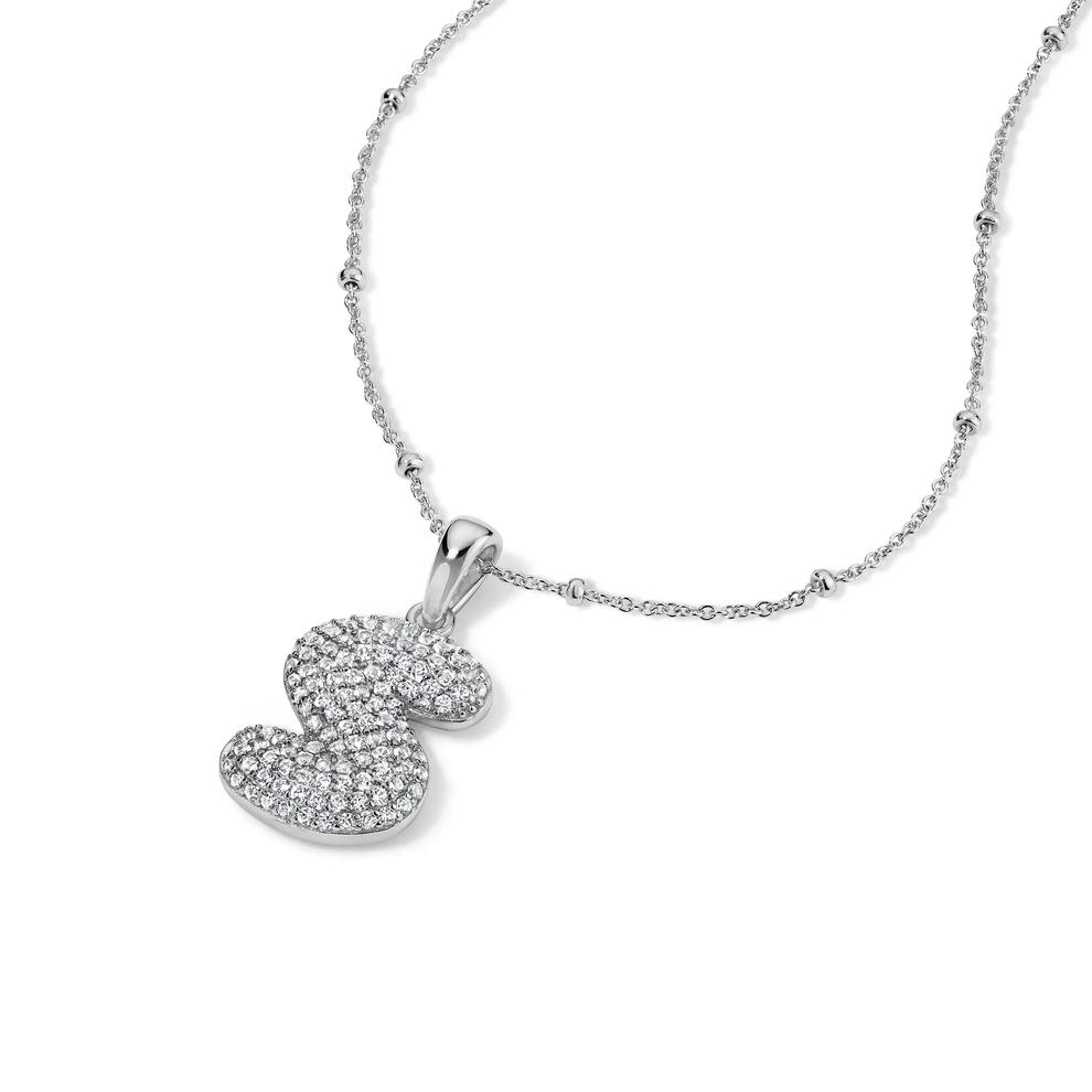 Lab-Created White Sapphire Pav&eacute; Bubble S Initial Pendant in Sterling Silver – Image 4 of 4