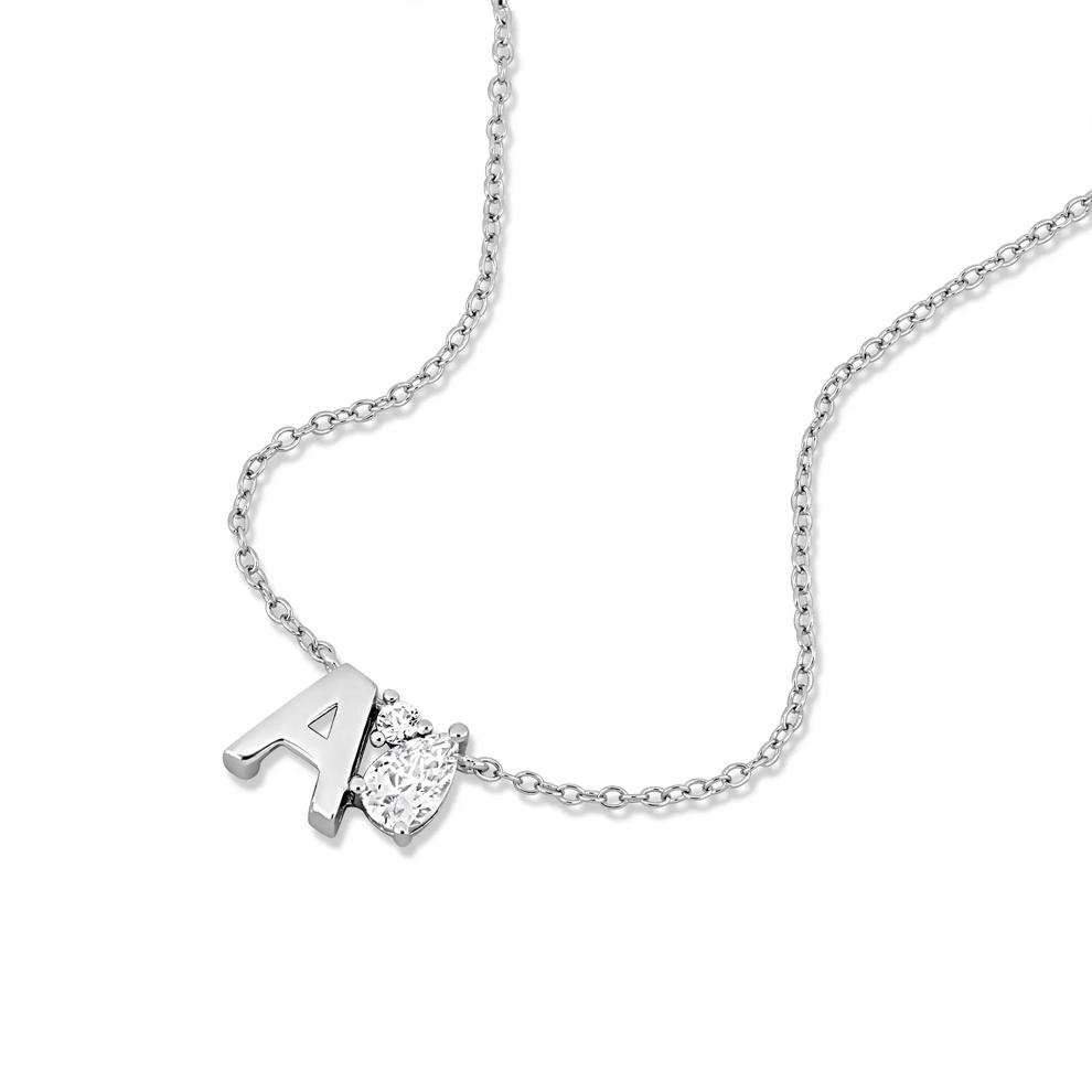 Lab-Created White Sapphire A Initial Pendant Necklace in Sterling Silver – Image 4 of 4