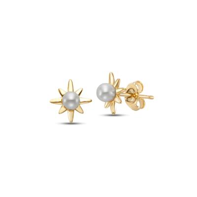 Freshwater Cultured Pearl Starburst Stud Earrings in 14K Yellow Gold