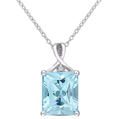 Emerald-cut Blue & White Topaz Pendant in Sterling Silver