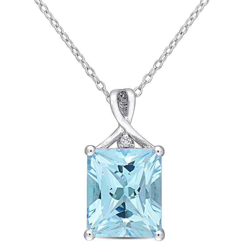 Emerald-cut Blue &amp; White Topaz Pendant in Sterling Silver – Image 1 of 2
