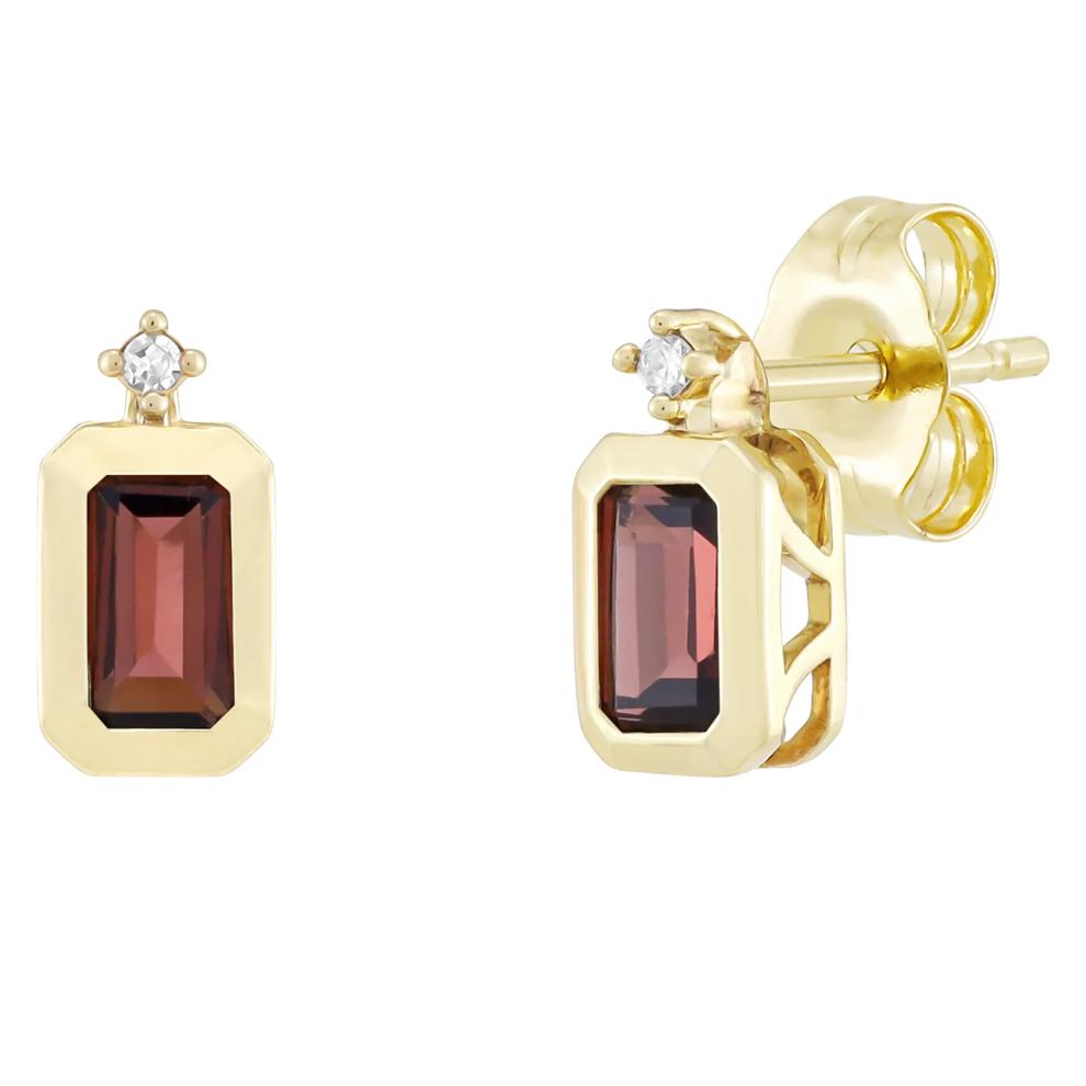Emerald-Cut Garnet and Diamond Accent Bezel Earrings in 10K Yellow Gold – Image 1 of 1