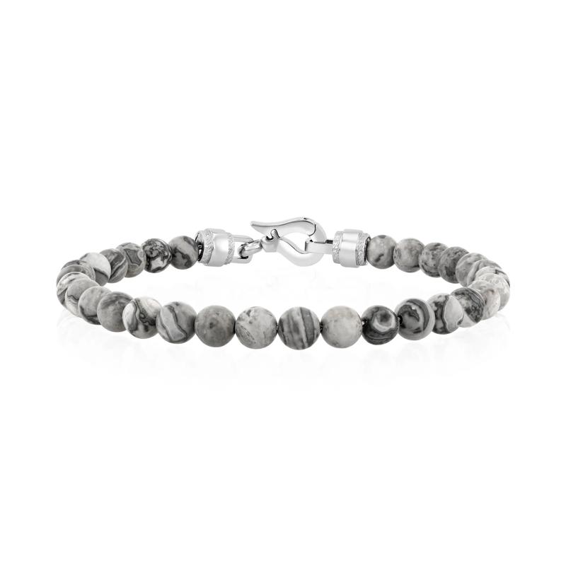 Men&#39;s Jasper Bead Bracelet in Stainless Steel – Image 1 of 4