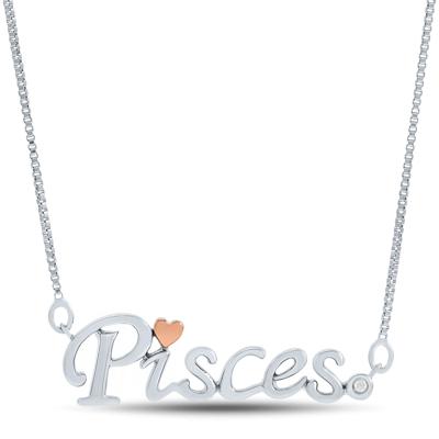 Diamond Accent Zodiac Pendant in Sterling Silver and 14K Rose Gold