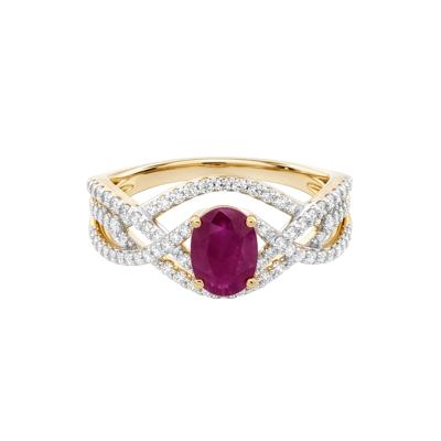 Ruby & Diamond Open Shank Ring in 10K Yellow Gold (3/8 ct. tw.)