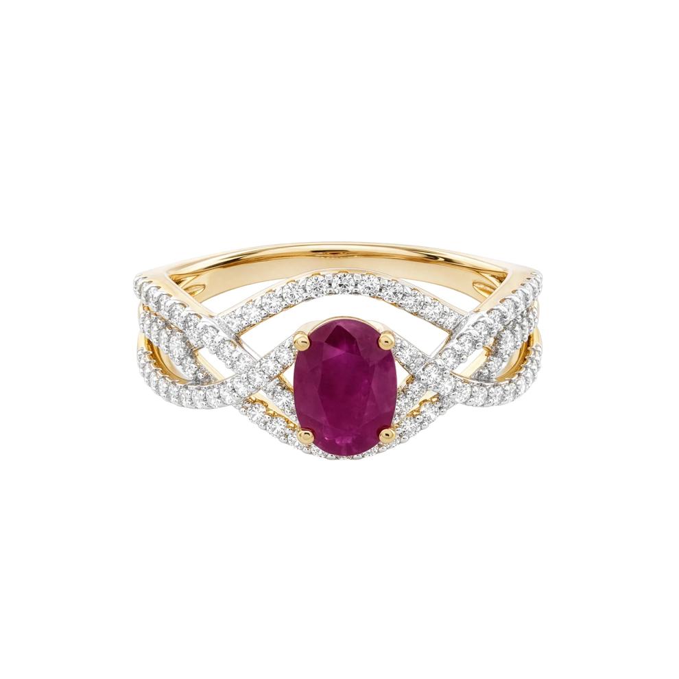 Ruby &amp; Diamond Open Shank Ring in 10K Yellow Gold (3/8 ct. tw.) – Image 1 of 4