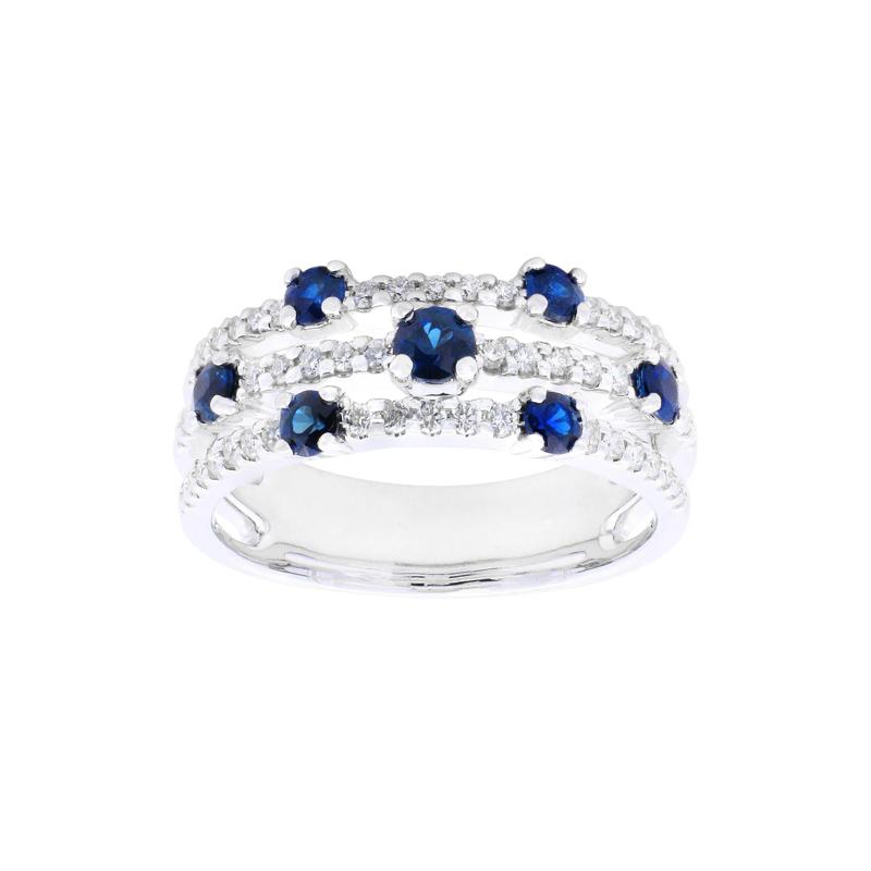 Blue Sapphire &amp; Diamond Three-Layer Ring in 10K White Gold &#40;1/3 ct. tw.&#41; – Image 1 of 4