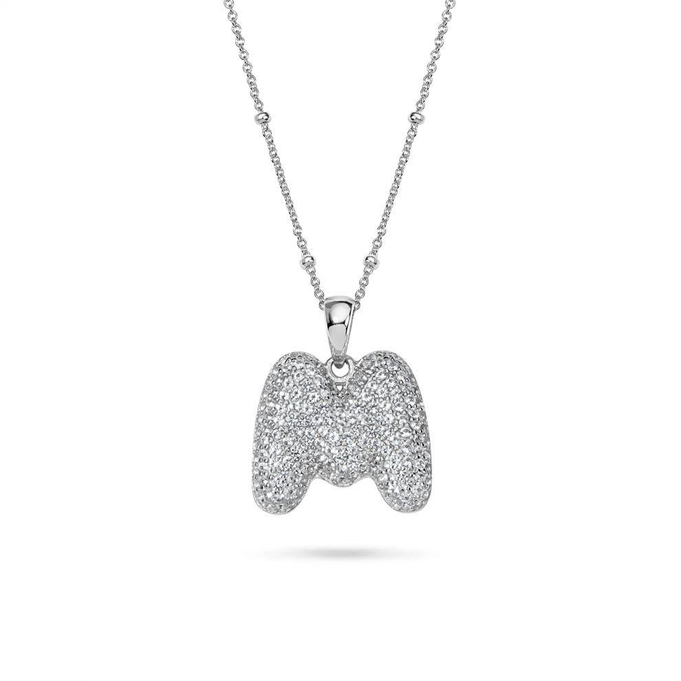 Lab-Created White Sapphire Pav&eacute; Bubble Initial Pendant in Sterling Silver – Image 1 of 1