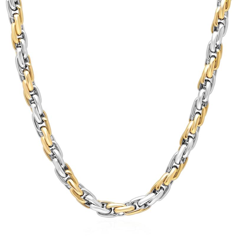 High-Polished Rope Chain in Two-Tone Ion Plated Stainless Steel, 5MM, 24&quot; – Image 1 of 3