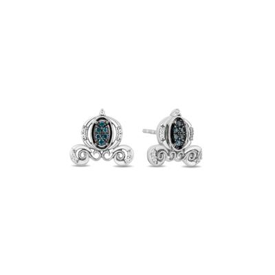 Cinderella Blue and White Diamond Carriage Earrings in Sterling Silver (1/7 ct. tw.)