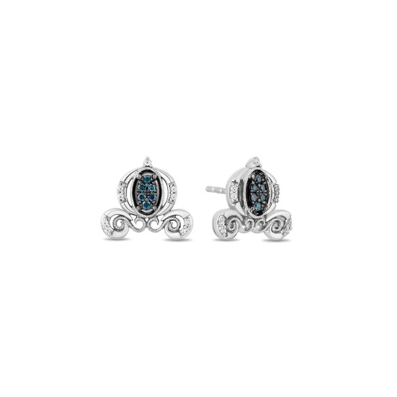 Cinderella Blue and White Diamond Carriage Earrings in Sterling Silver &#40;1/7 ct. tw.&#41; – Image 1 of 2