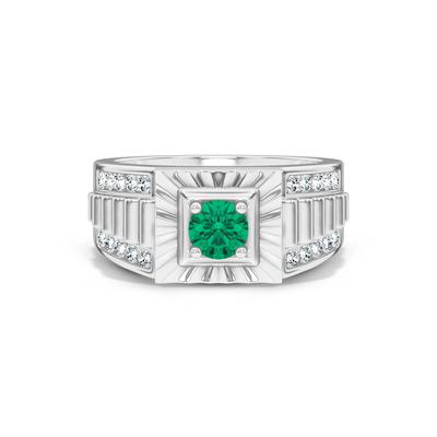 Men's Lab-Created Emerald & Lab Grown Diamond Ring in 10K White Gold (1/2 ct. tw.)