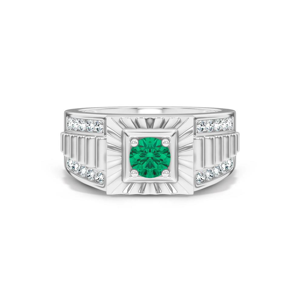 Men's Lab-Created Emerald &amp; Lab Grown Diamond Ring in 10K White Gold (1/2 ct. tw.) – Image 1 of 4