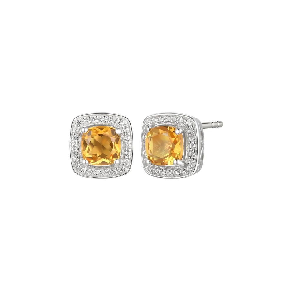 Cushion-Cut Citrine &amp; Lab Created White Sapphire Earring, Pendant &amp; Ring Set in Sterling Silver – Image 8 of 9