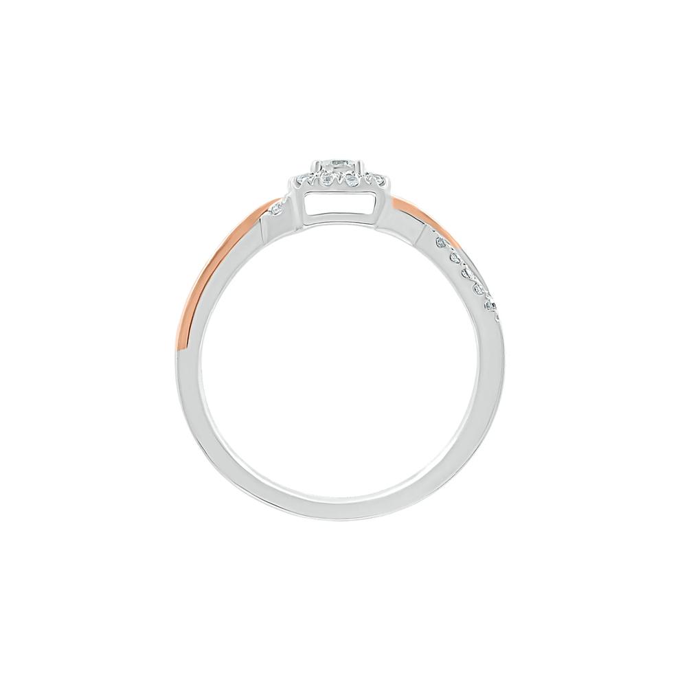 Halo Promise Ring with Diamond Twist Band in Sterling Silver &amp; 10K Rose Gold (1/5 ct. tw.) – Image 2 of 4