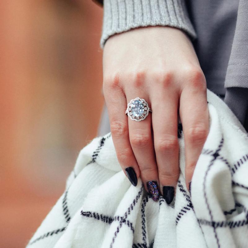 Aquamarine and Diamond Ring in 14K White Gold &#40;3/4 ct. tw.&#41; – Image 5 of 7