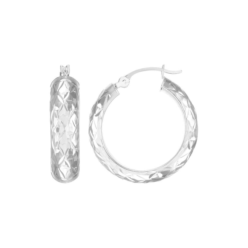 Polished Diamond-Cut Tube Hoop Earrings in 10K White Gold, 20MM – Image 3 of 3