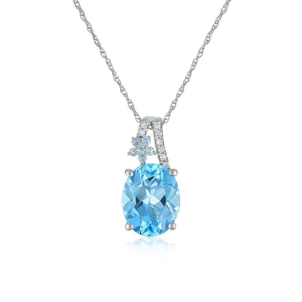 Oval Blue Topaz and Diamond Accent Pendant in 10K White Gold – Image 1 of 3