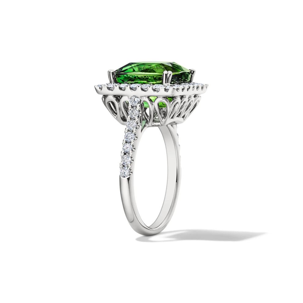 Green Tourmaline &amp; Diamond Halo Ring in 14K White Gold (7/8 ct. tw.) – Image 2 of 2