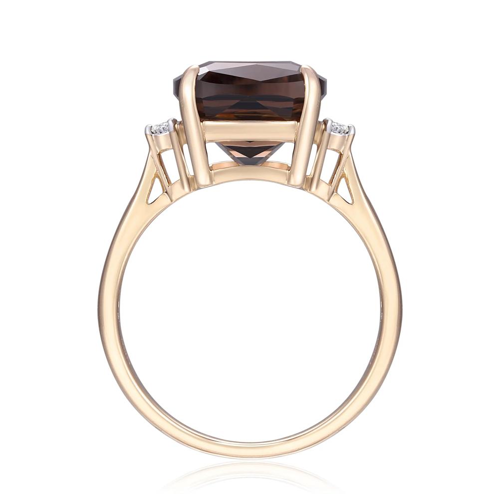 Smoky Quartz and Diamond Accent Ring in 10K Yellow Gold – Image 2 of 3