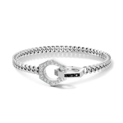 Men's Black & White Lab Grown Diamond Hex Nut Curb Link Bracelet in Sterling Silver, 8" (3/4 ct. tw.)