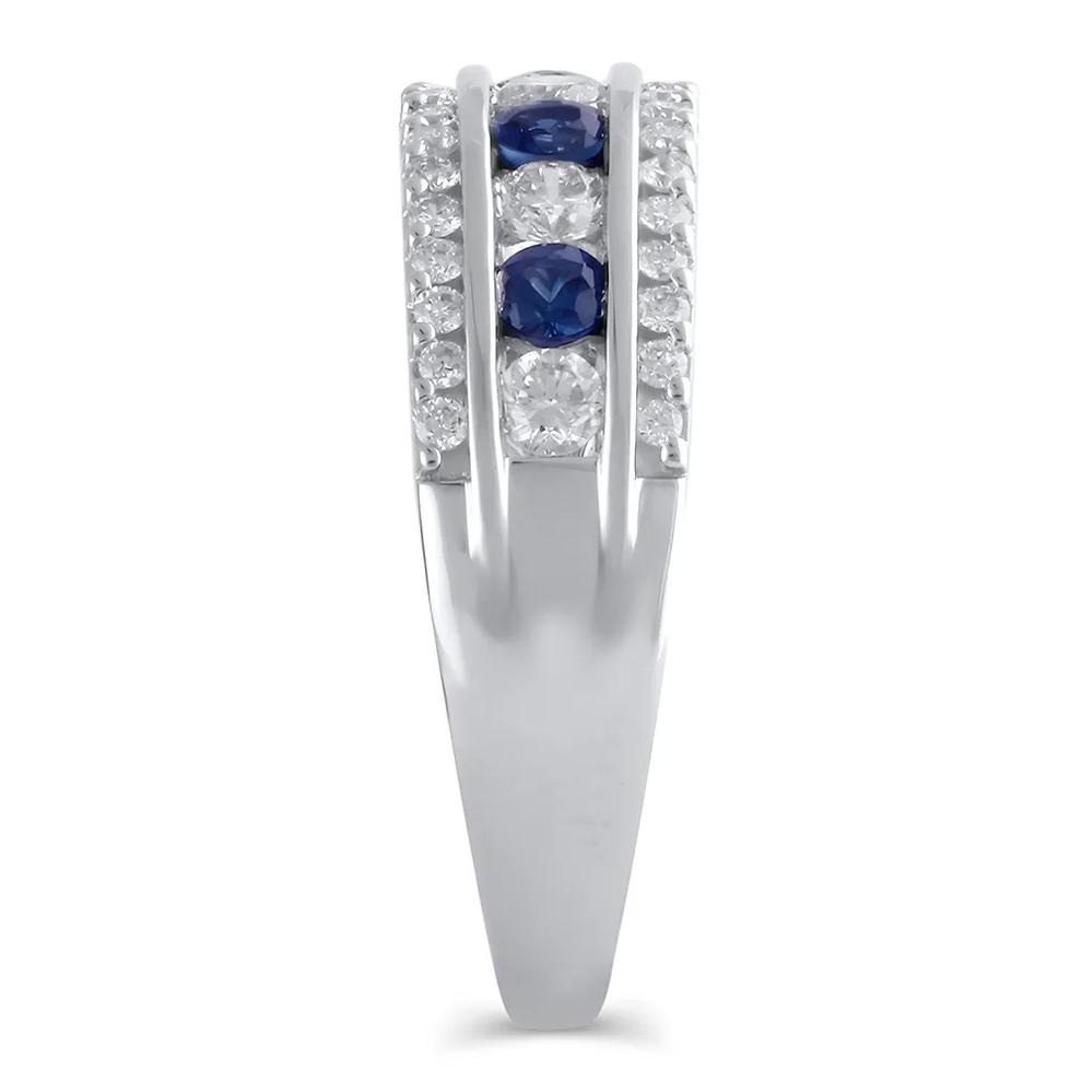 Blue Sapphire &amp; Diamond Anniversary Band in 14K White Gold (5/8 ct. tw.) – Image 2 of 4