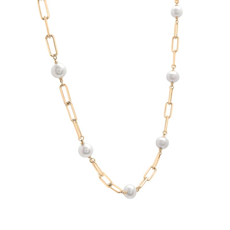 Pearl and Paperclip Chain Station Necklace in Vermeil, 18&quot; – Image 2 of 7