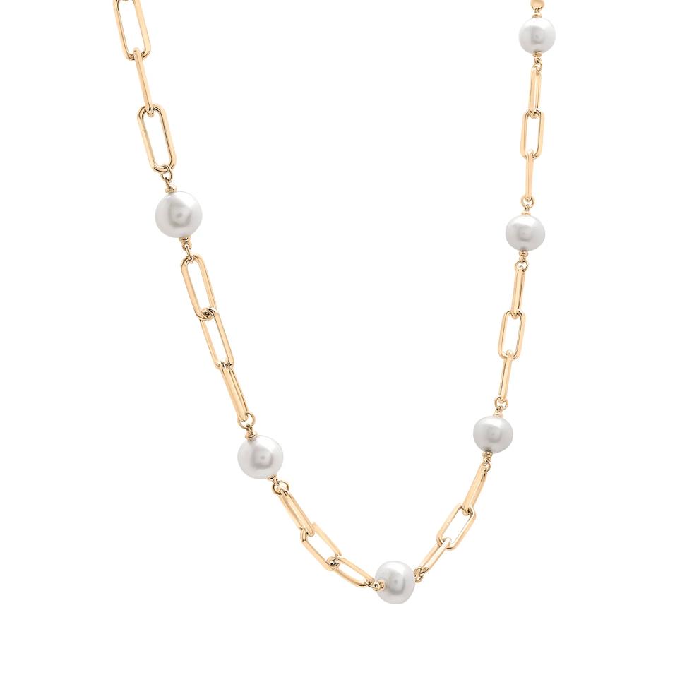 Pearl and Paperclip Chain Station Necklace in Vermeil, 18" – Image 2 of 7