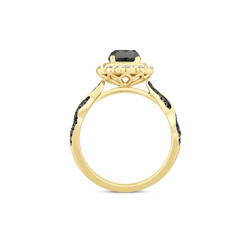 Black &amp; White Diamond Halo Engagement Ring 14K Yellow Gold &#40;1 5/8 ct. tw.&#41; – Image 2 of 3