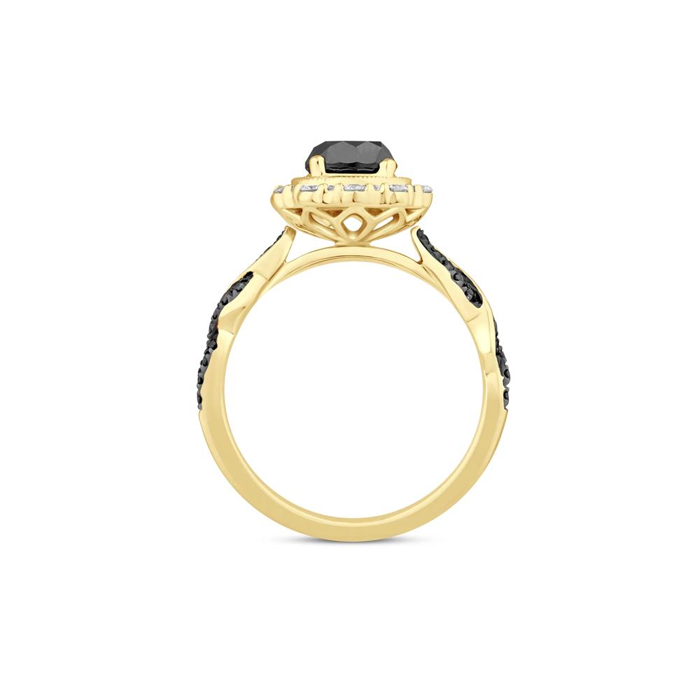 Black &amp; White Diamond Halo Engagement Ring 14K Yellow Gold (1 5/8 ct. tw.) – Image 2 of 3