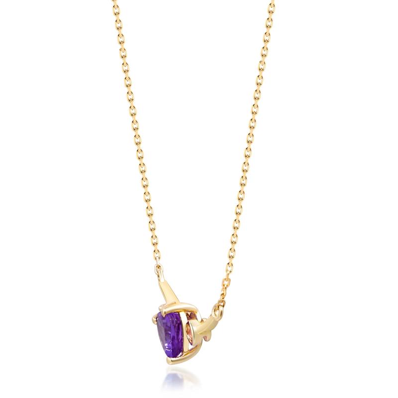 Heart-Shaped Amethyst, Purple Sapphire and Diamond Accent Necklace in 10K Yellow Gold – Image 2 of 4