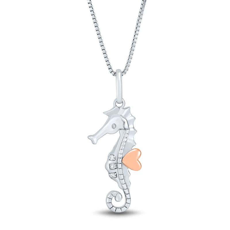 Seahorse Pendant with Diamond Accents in Sterling Silver and 14K Rose Gold – Image 1 of 4