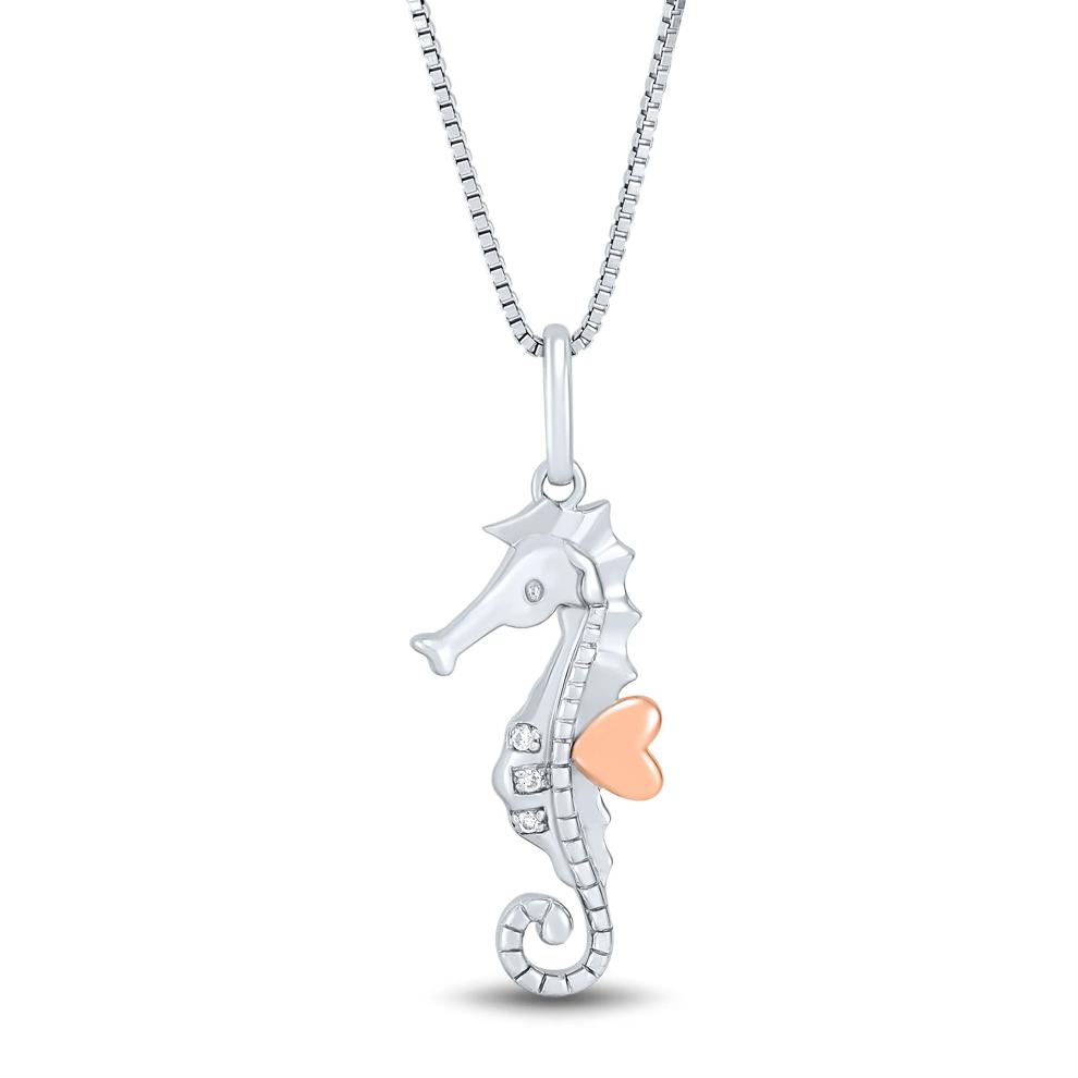 Seahorse Pendant with Diamond Accents in Sterling Silver and 14K Rose Gold – Image 1 of 4