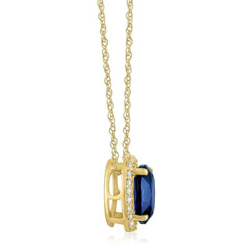 Oval Lab-Created Blue Sapphire and Diamond Accent Halo Pendant in 10K Yellow Gold – Image 2 of 3