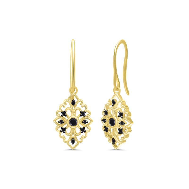 Vintage-Style Milgrain Black Diamond Earrings in 10K Yellow Gold &#40;1/7ct. tw.&#41; – Image 1 of 1