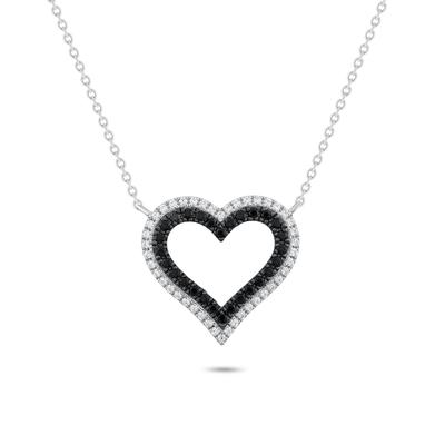 Black & White Diamond Open Heart Pendant Necklace in Sterling Silver (1/3 ct. tw.)