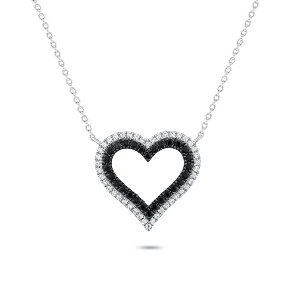 Black &amp; White Diamond Open Heart Pendant Necklace in Sterling Silver (1/3 ct. tw.) – Image 1 of 4