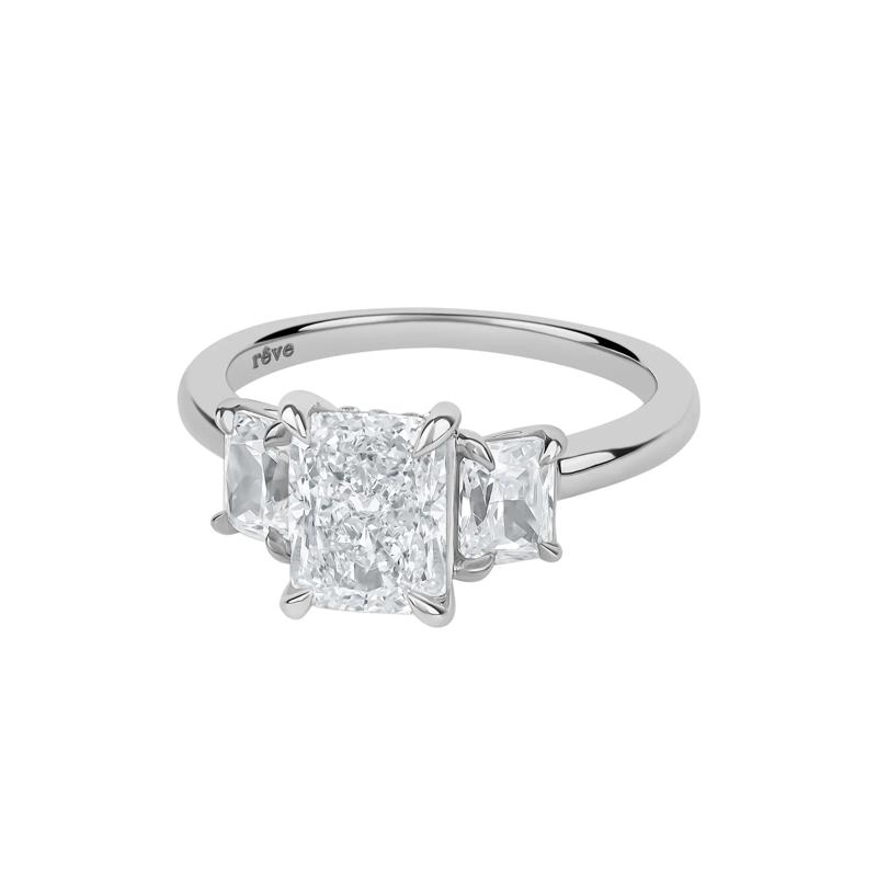 Scottie Lab Grown Diamond Radiant-Cut Three-Stone Engagement Ring in 14K White Gold &#40;3 ct. tw.&#41; – Image 5 of 5