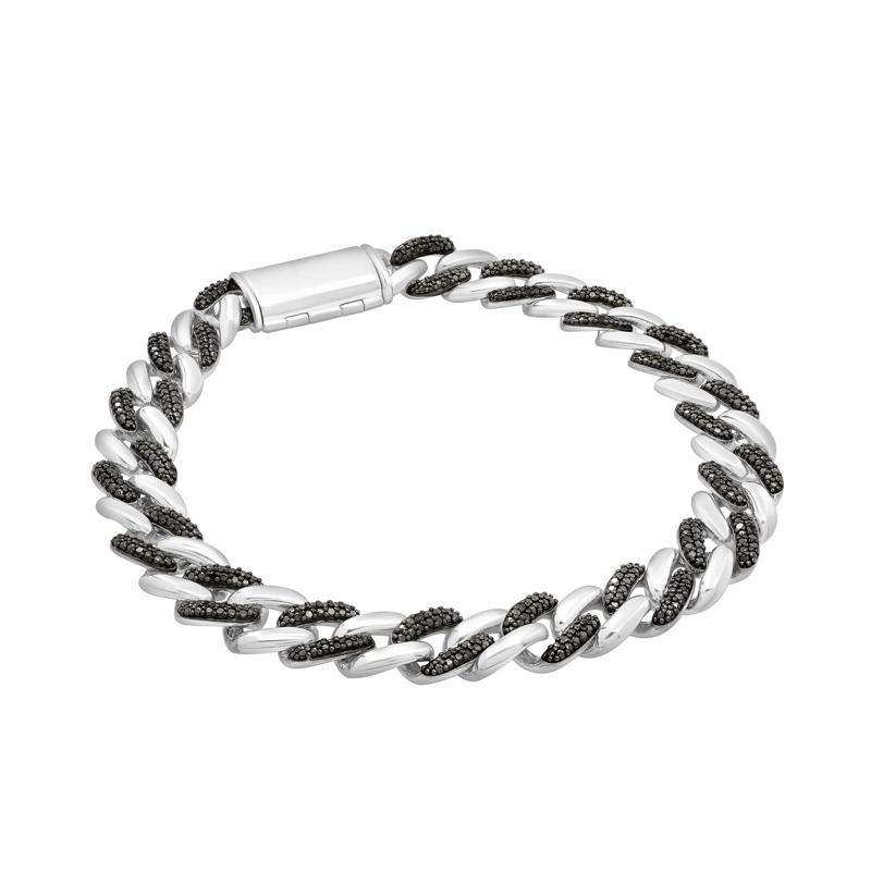 Men&#39;s Black Diamond Curb Link Bracelet in Sterling Silver &#40;1/2 ct. tw.&#41; – Image 1 of 1